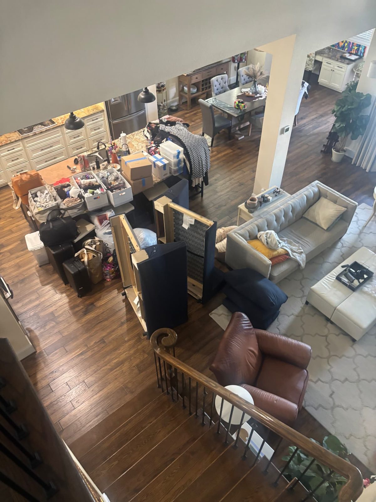 Furniture and boxes staged inside a home before a move